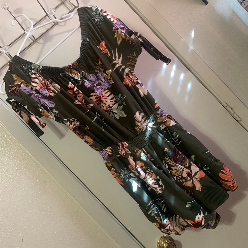 Olive green floral one piece shorts
